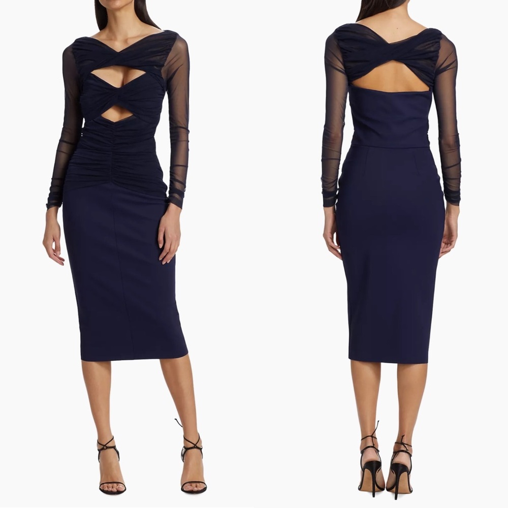 NEW NWT Chiara Boni La Petite Robe Leitha Mesh Cutout Midi Dress Navy Blue Notte